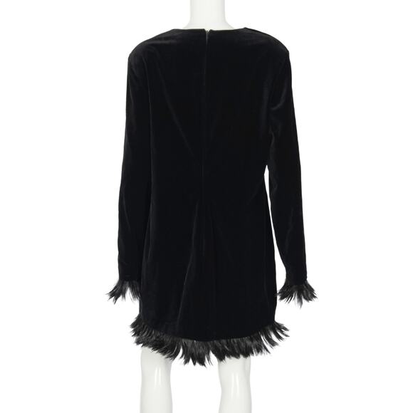TOM FORD Black Cotton Velvet Feather Trim Accent Long Sleeve Mini Dress 46 US 10 - Picture 2 of 2